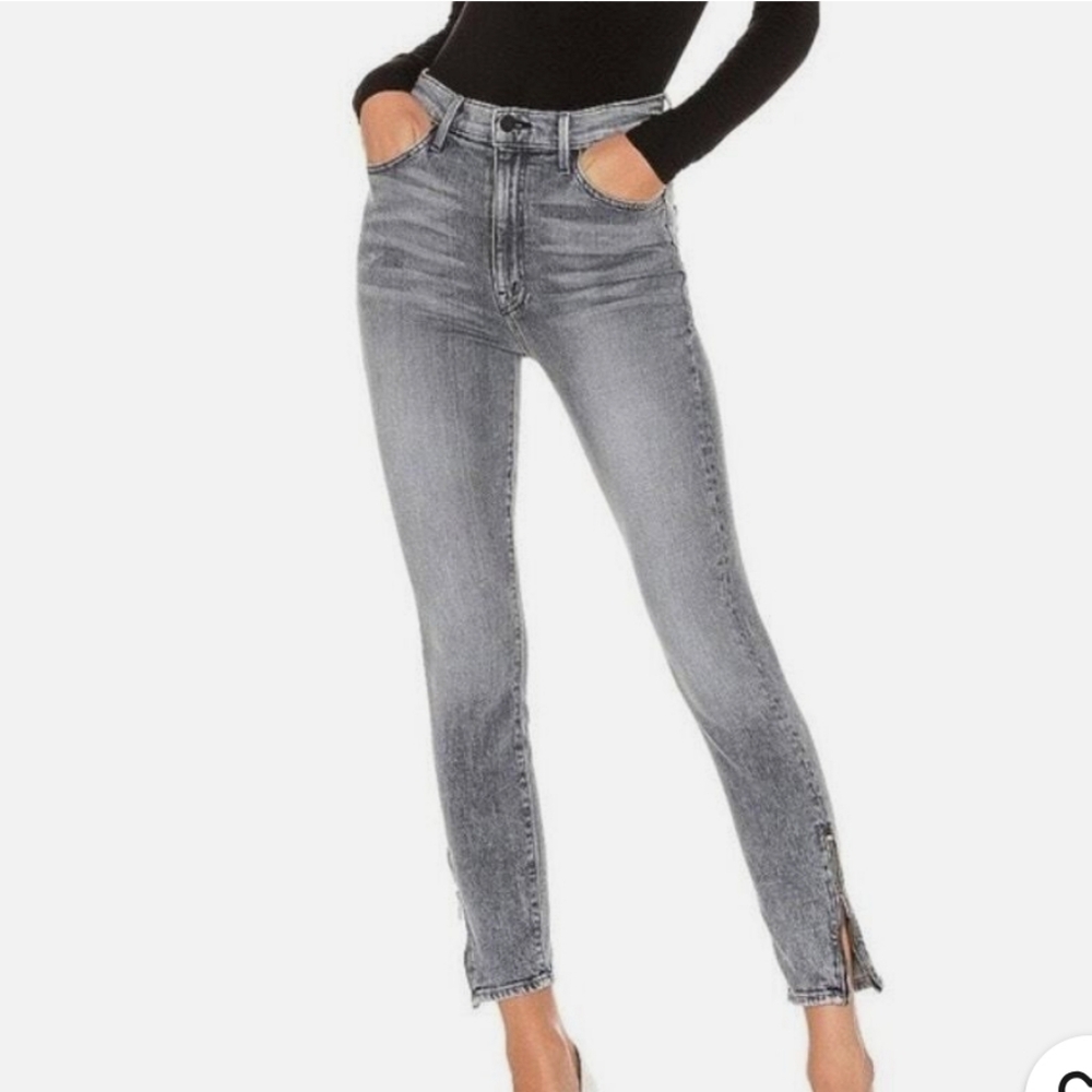 MOTHER Static Grey Stretch Denim The Swooner Ankle Zip Skinny Leg Jean